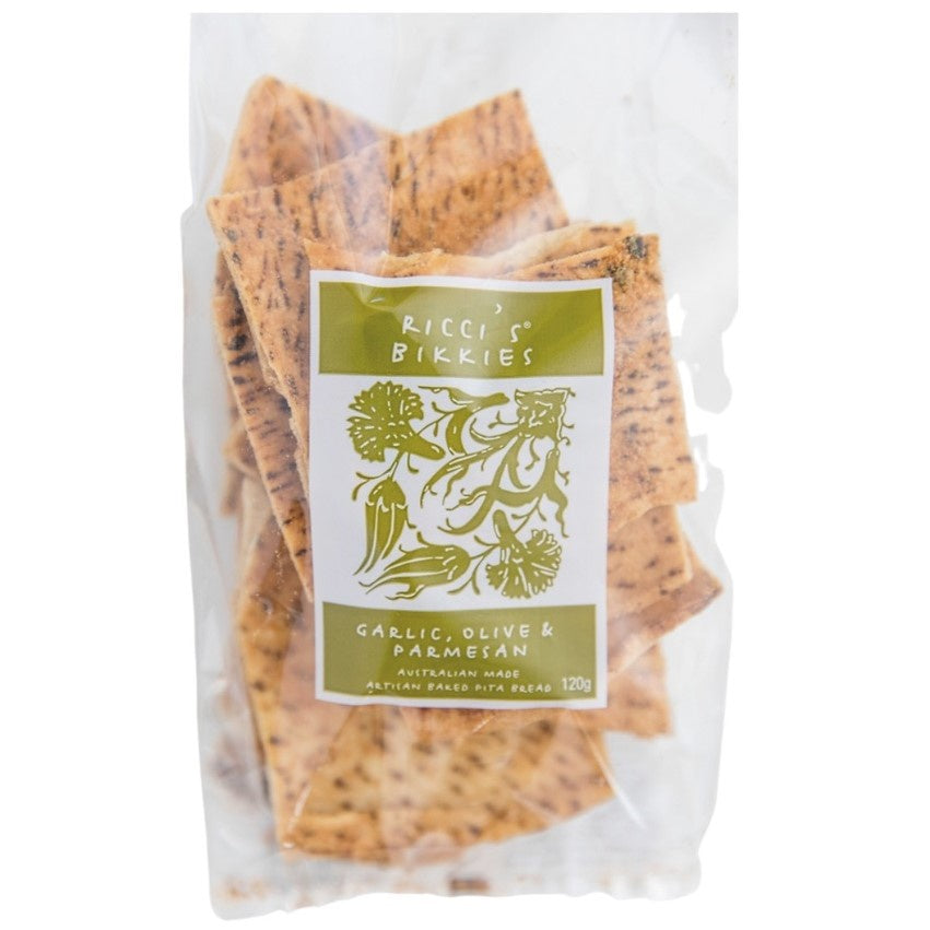 Ricci's  Bikkies Garlic, Olive & Parmesan Pitta Crisps 120g