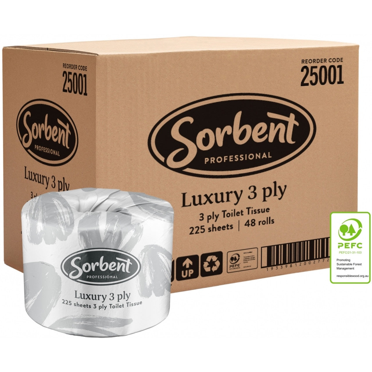 Sorbent  Luxury Extra Thick &  Soft  3 ply Toilet Rolls Individually Wrapped 48 rolls per carton