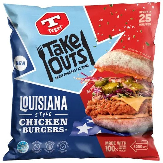 Tegel Takeouts Louisiana Style Chicken Burgers 600g