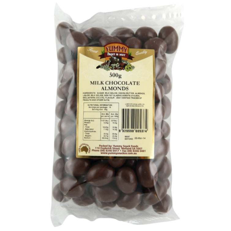 Yummy Snack Foods Milk Chocolate Almonds 500g