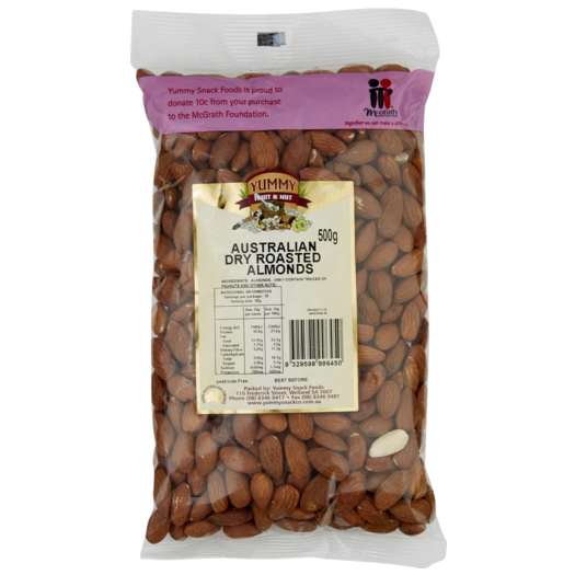 Yummy Snack Foods Almonds Whole Dry Roasted 500g