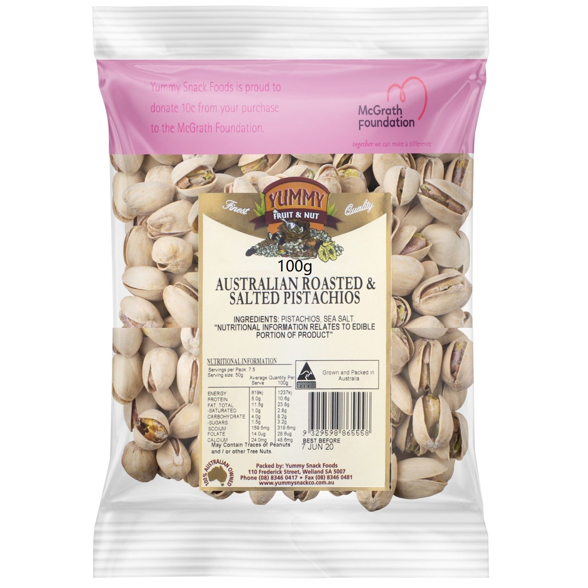 Yummy Snack Foods Pistachios, Roasted & Salted 100g