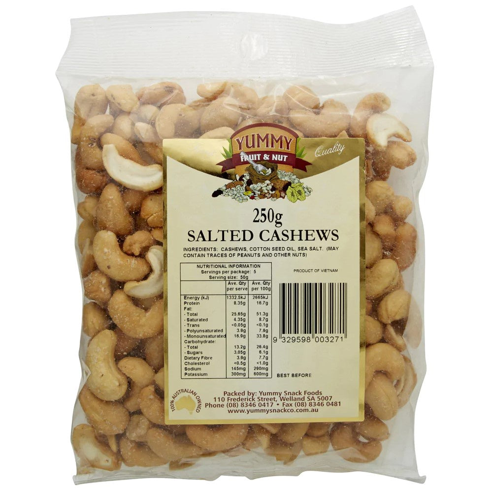 Yummy Snack Foods Salted Cashews 250g