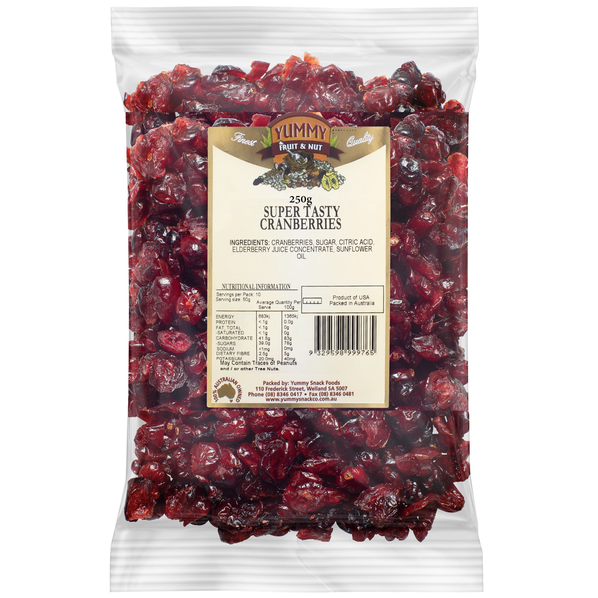 Yummy Snack Foods Cranberries Dried 250g