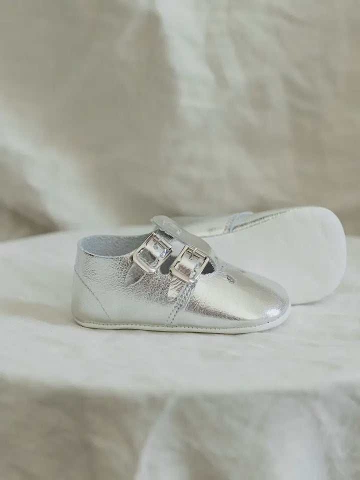 Soft Soled Double T-Strap - Silver