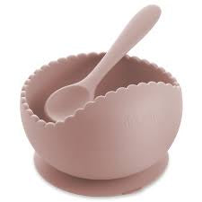 Ali+Oli Silicone Suction Bowl & Spoon Set (WAVY) | Blush