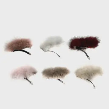 Triple Mink Pom Hair Clip Dusty Brown