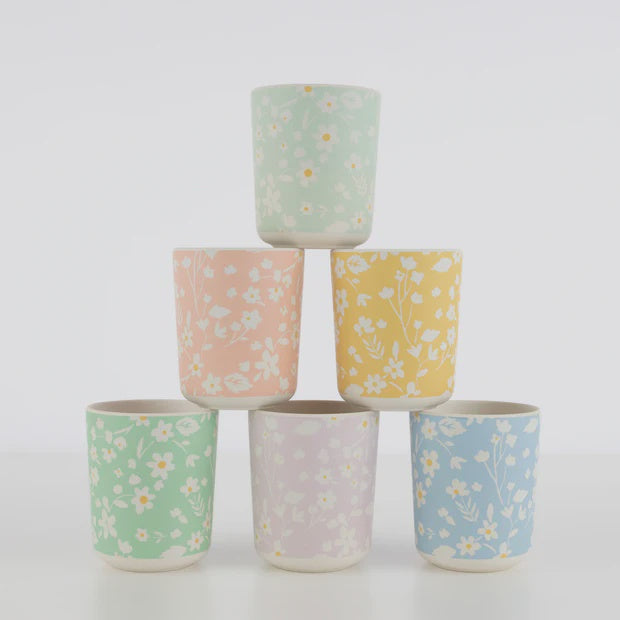 Floral Reusable Bamboo Cups (Pack of 6 in 6 colors)