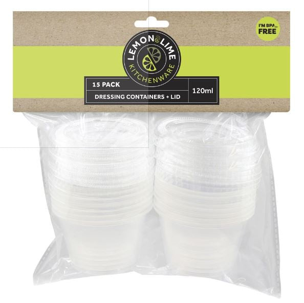 Lemon&Lime Dressing Containers with Lids 15 Pack 120ml