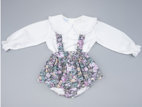 399 Frill Shirt & Violet Floral Dungaree Set 12m