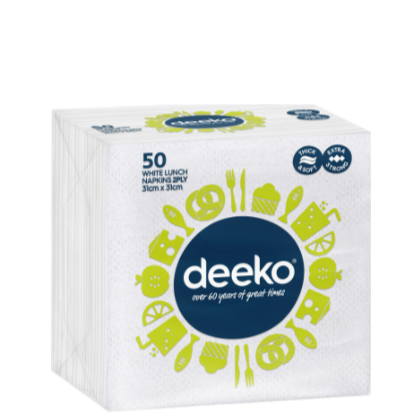 Deeko Entertainer Serviette 2Ply White 50s x 8 BULK