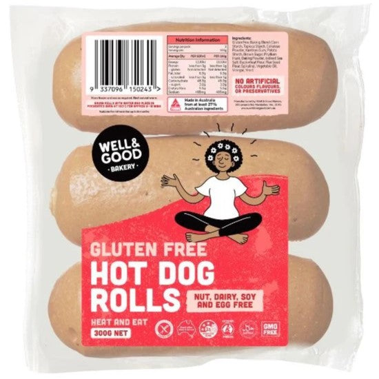 Well & Good Hot Dog Rolls GF 3pk 300g